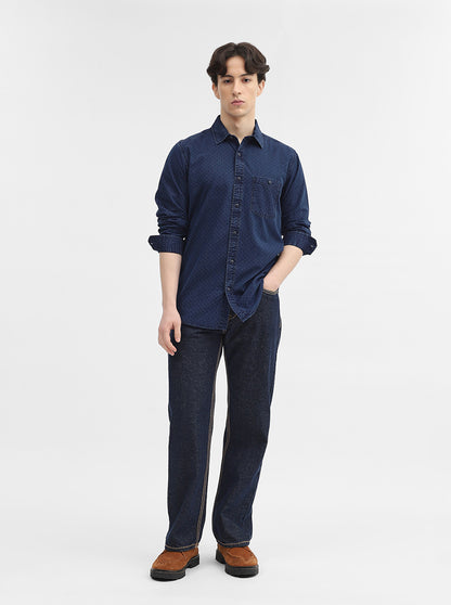 Navy Blue Printed Slim Fit Casual Shirt | JadeBlue