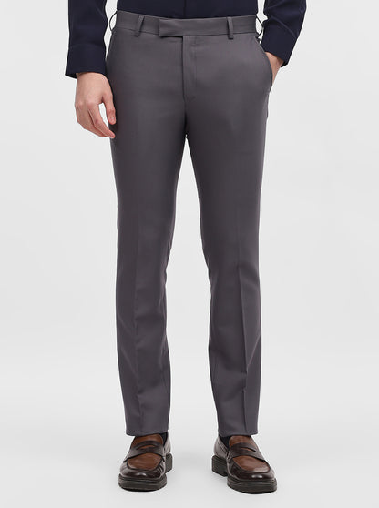 Dark Grey Solid Slim Fit Formal Trouser | Metal