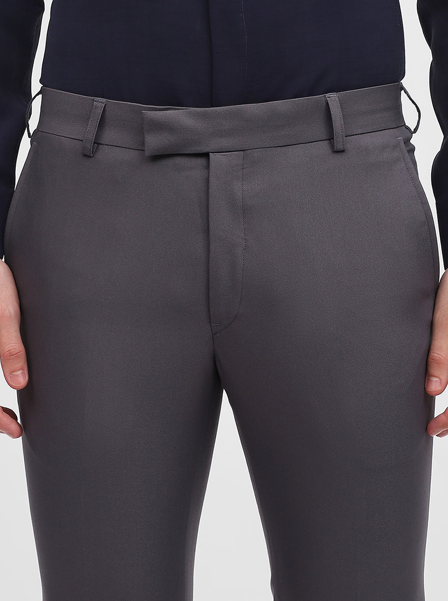 Dark Grey Solid Slim Fit Formal Trouser | Metal