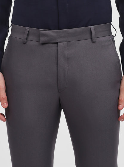 Dark Grey Solid Slim Fit Formal Trouser | Metal