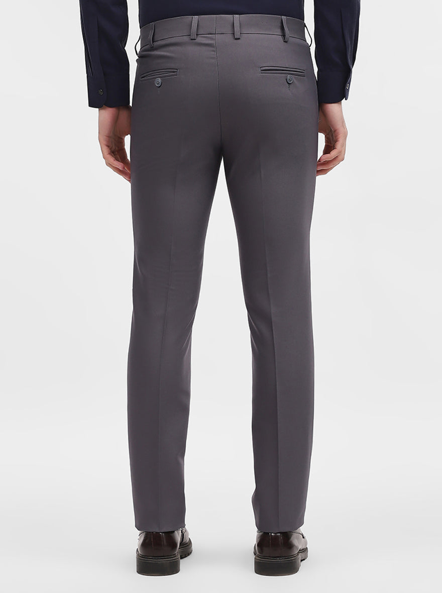Dark Grey Solid Slim Fit Formal Trouser | Metal