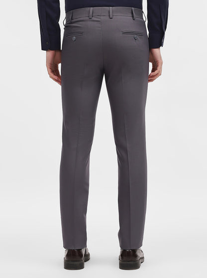 Dark Grey Solid Slim Fit Formal Trouser | Metal