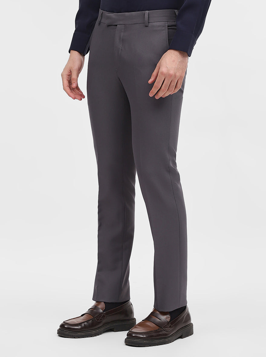 Dark Grey Solid Slim Fit Formal Trouser | Metal