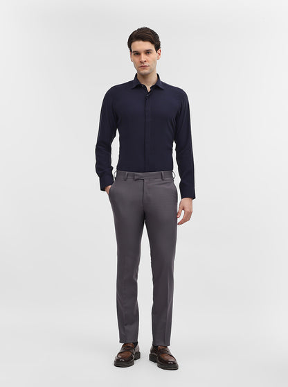 Dark Grey Solid Slim Fit Formal Trouser | Metal