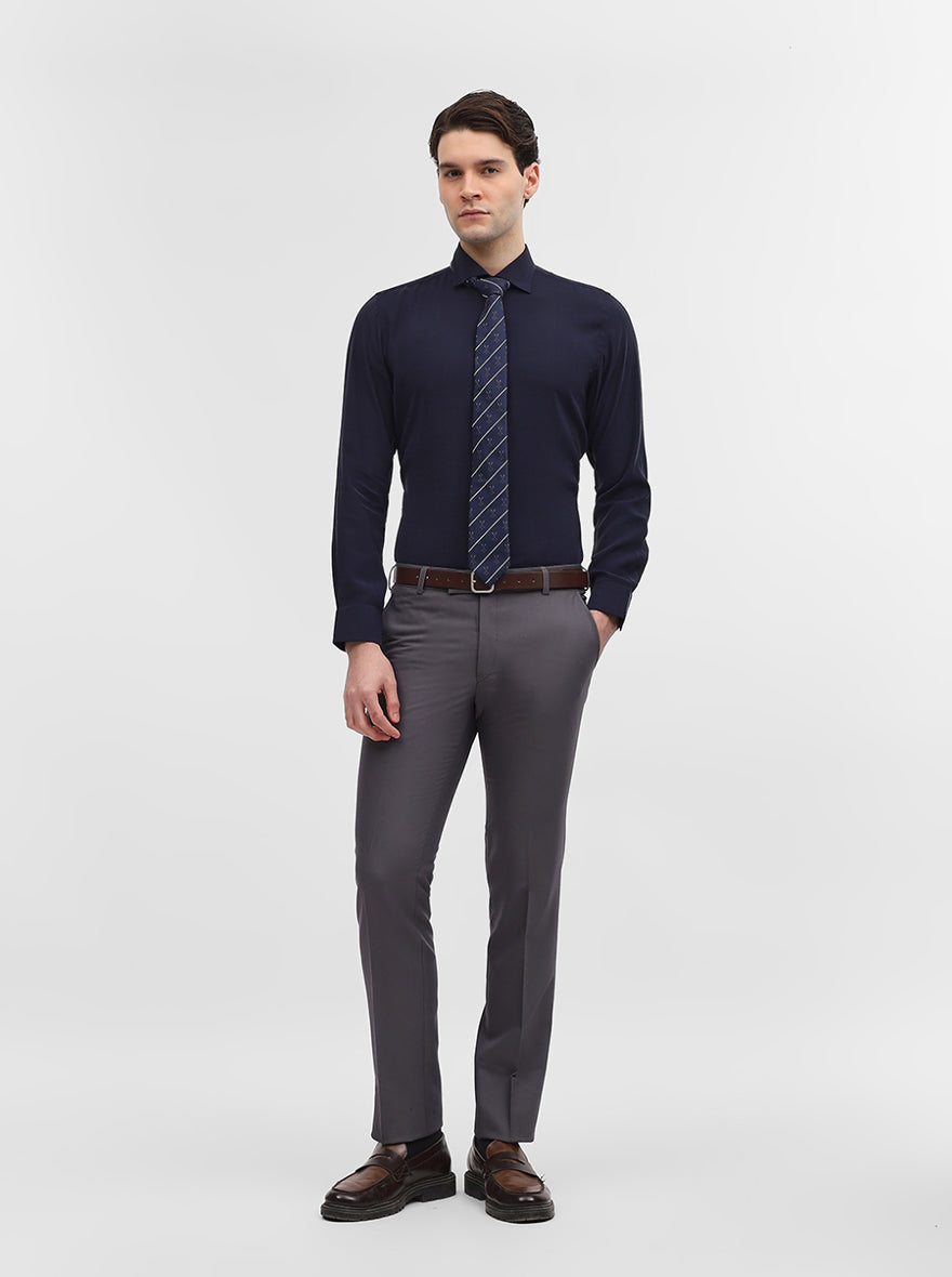 Dark Grey Solid Slim Fit Formal Trouser | Metal