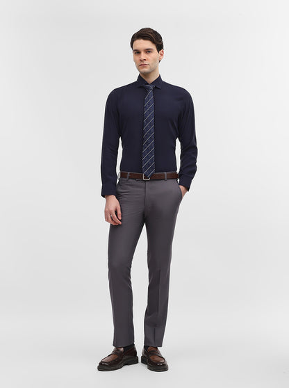 Dark Grey Solid Slim Fit Formal Trouser | Metal