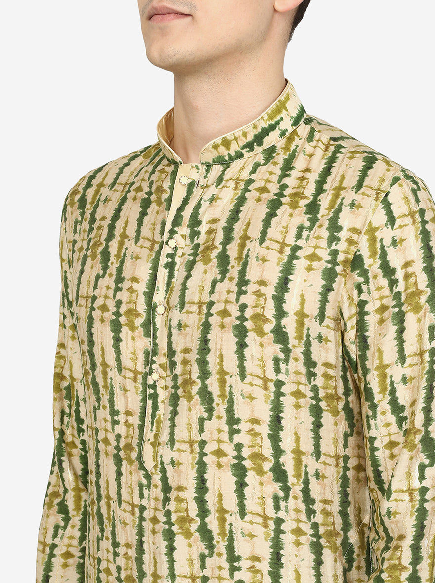 Green Printed Cotton Blend Kurta | The Kurta Company