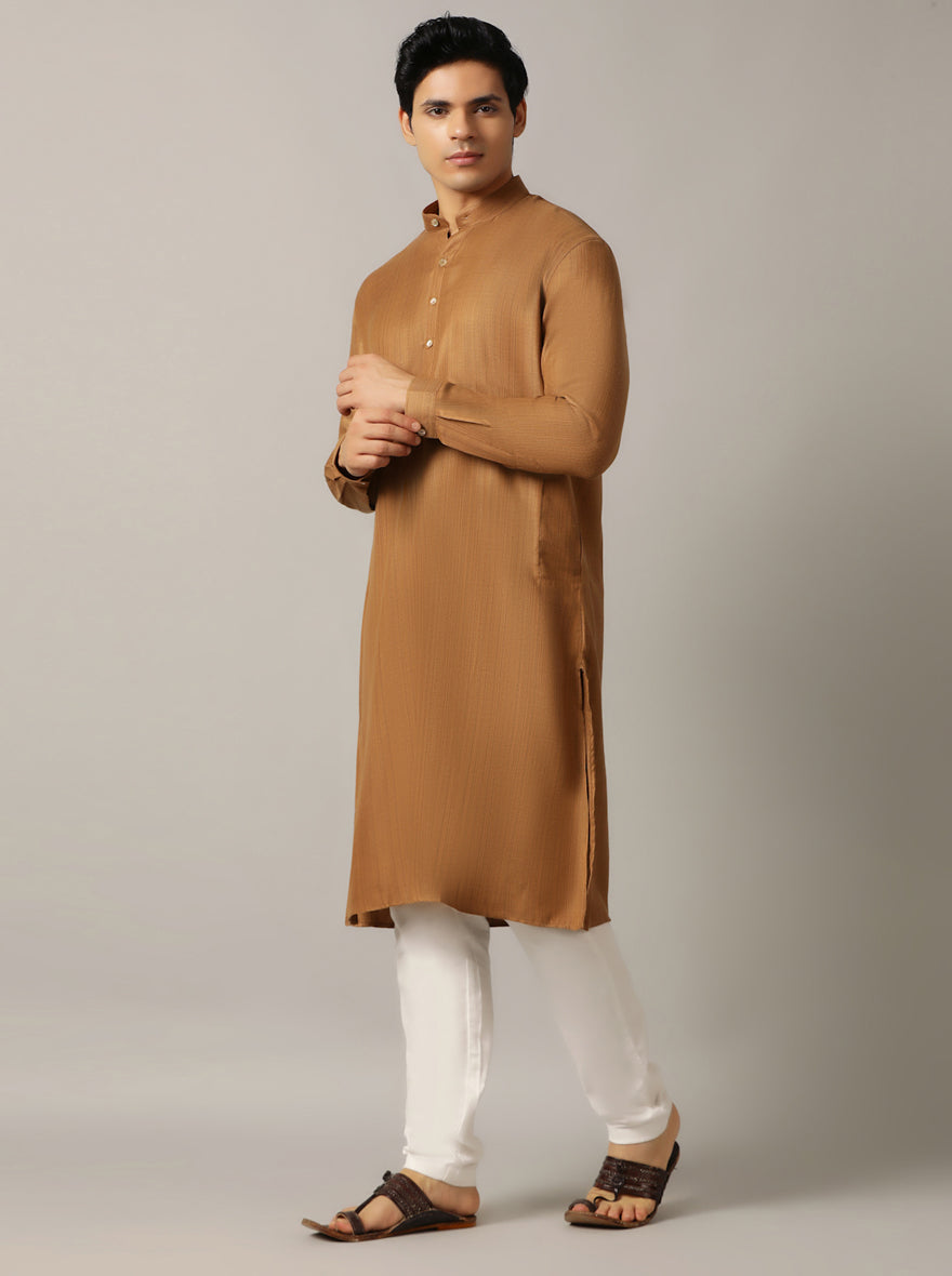 Golden Solid Regular Fit Modi Kurta | JadeBlue