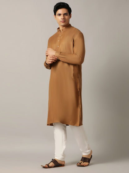 Golden Solid Regular Fit Modi Kurta | JadeBlue