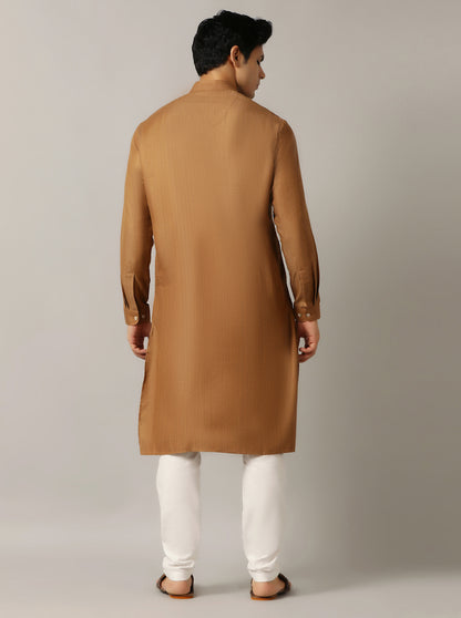 Golden Solid Regular Fit Modi Kurta | JadeBlue