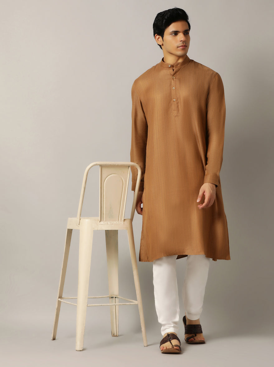 Golden Solid Regular Fit Modi Kurta | JadeBlue
