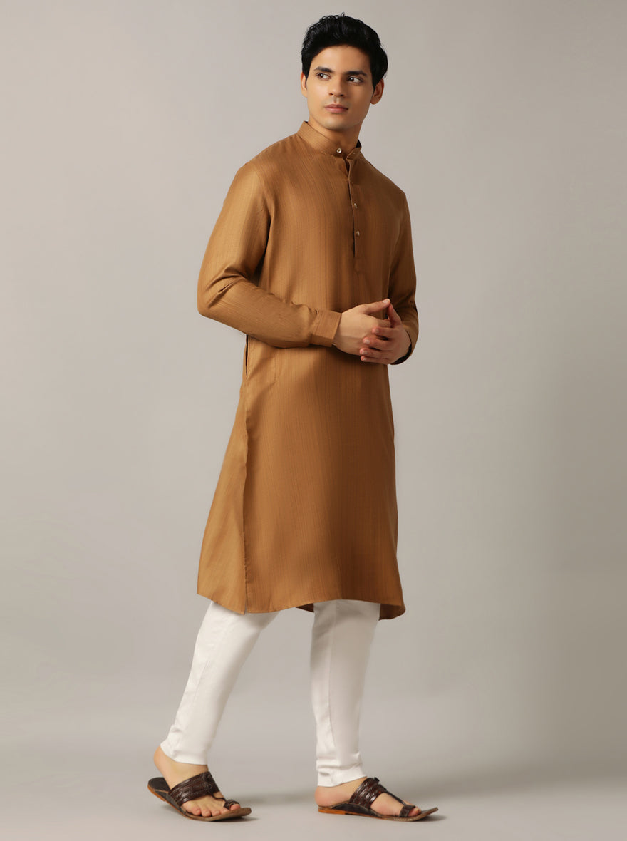 Golden Solid Regular Fit Modi Kurta | JadeBlue