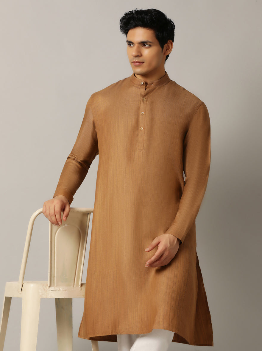 Golden Solid Regular Fit Modi Kurta | JadeBlue