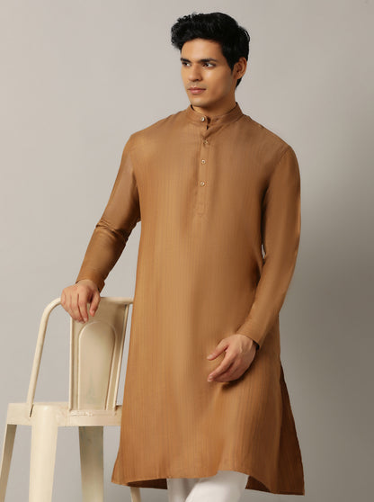 Golden Solid Regular Fit Modi Kurta | JadeBlue