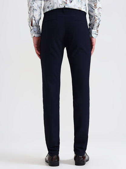 Navy Blue Checked Slim Fit Club Wear Trouser | Wyre