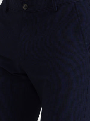 Navy Blue Checked Slim Fit Club Wear Trouser | Wyre