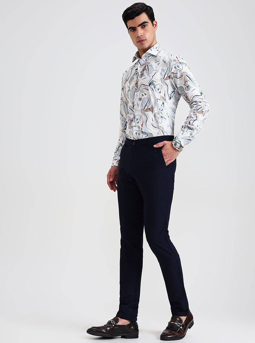 Navy Blue Checked Slim Fit Club Wear Trouser | Wyre