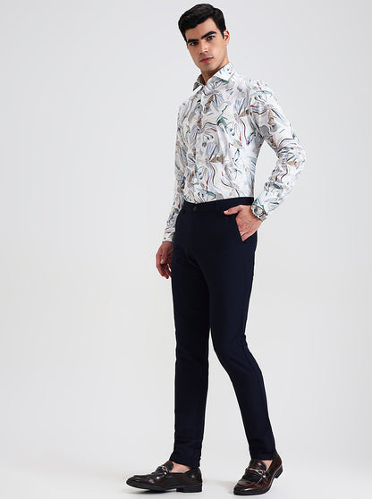 Navy Blue Checked Slim Fit Club Wear Trouser | Wyre
