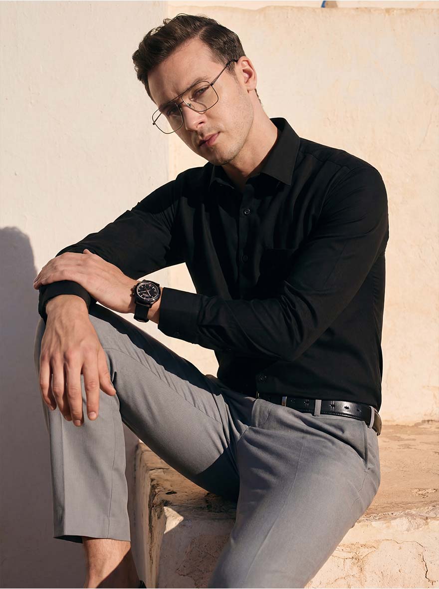 Black Solid Slim Fit Formal Shirt | JadeBlue