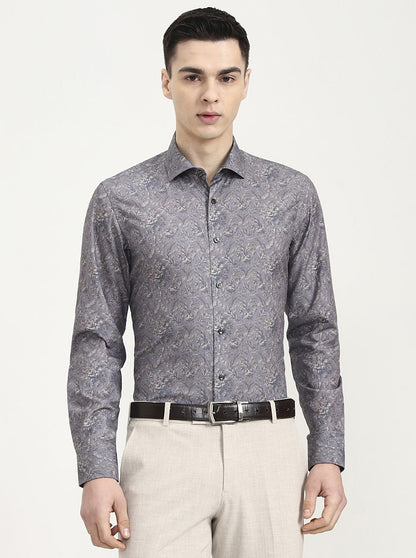 Grey Printed Slim Fit Party Wear Shirt | Wyre