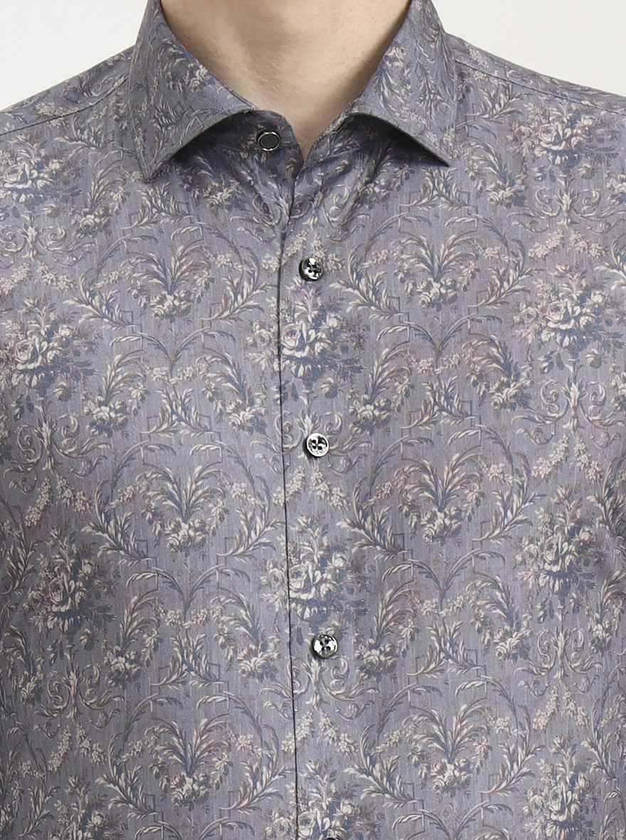 Grey Printed Slim Fit Party Wear Shirt | Wyre