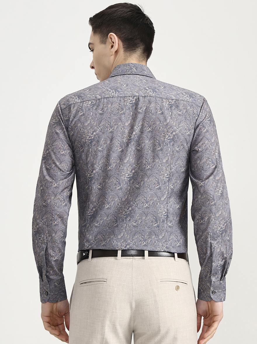 Grey Printed Slim Fit Party Wear Shirt | Wyre
