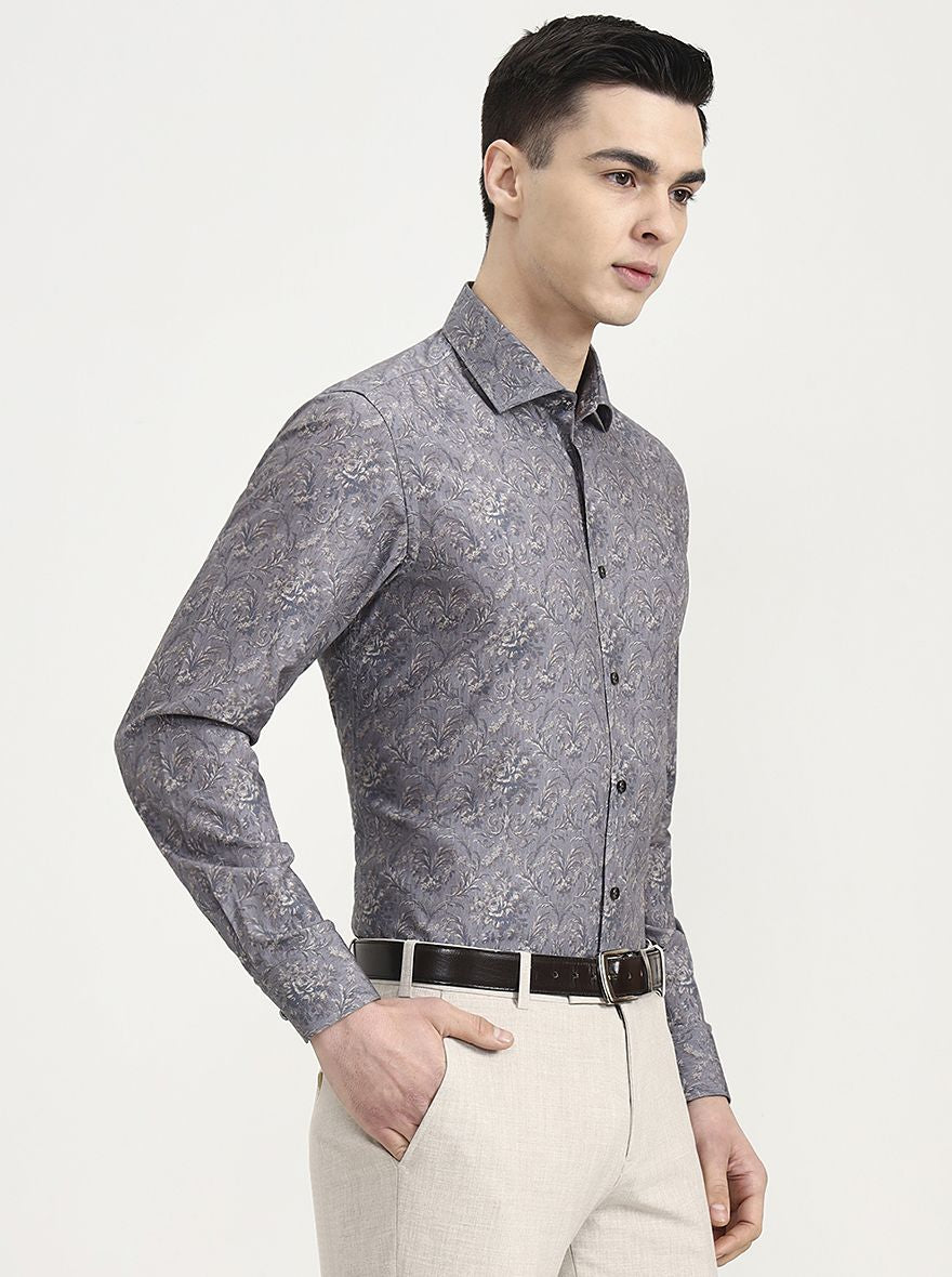 Grey Printed Slim Fit Party Wear Shirt | Wyre