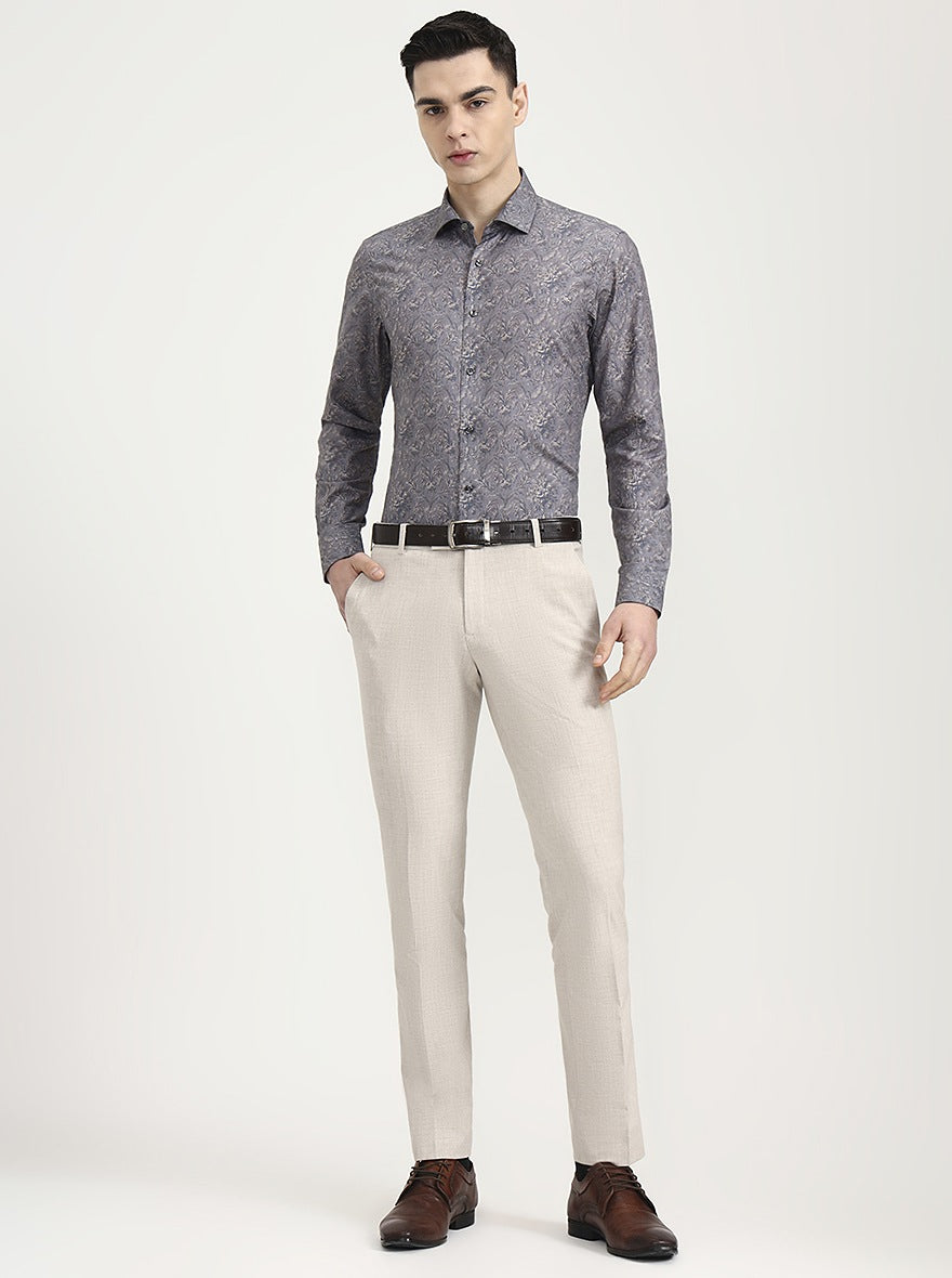 Grey Printed Slim Fit Party Wear Shirt | Wyre