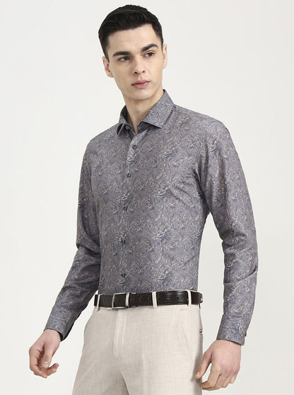 Grey Printed Slim Fit Party Wear Shirt | Wyre