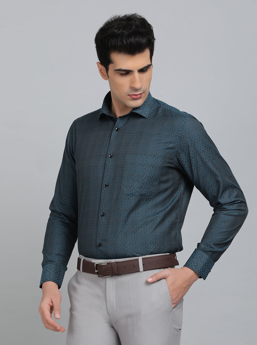 Green Printed Slim Fit Formal Shirt | Greenfibre