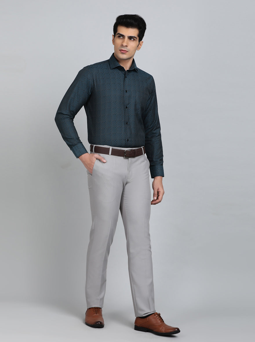 Green Printed Slim Fit Formal Shirt | Greenfibre