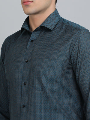 Green Printed Slim Fit Formal Shirt | Greenfibre