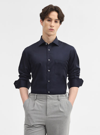 Navy Blue Solid Slim Fit Formal Shirt | JadeBlue Super Luxe