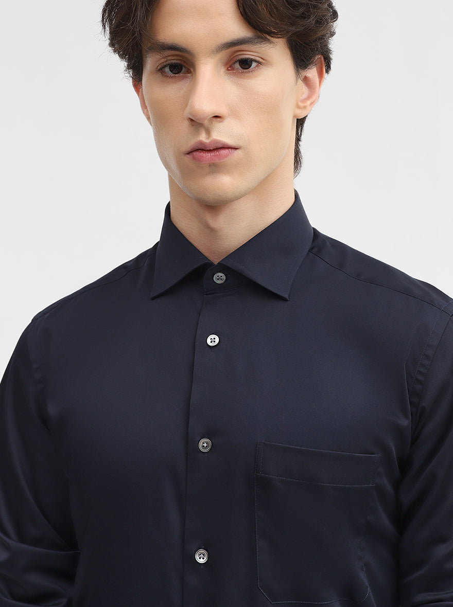 Navy Blue Solid Slim Fit Formal Shirt | JadeBlue Super Luxe