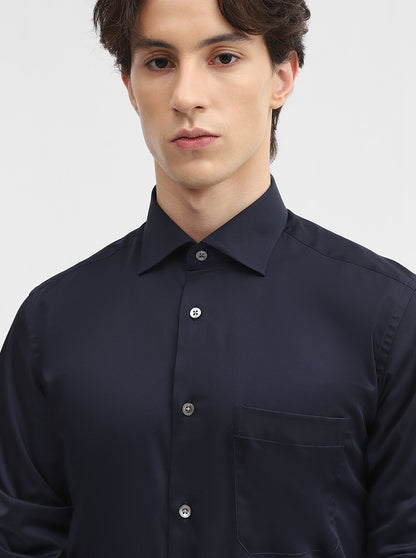 Navy Blue Solid Slim Fit Formal Shirt | JadeBlue Super Luxe