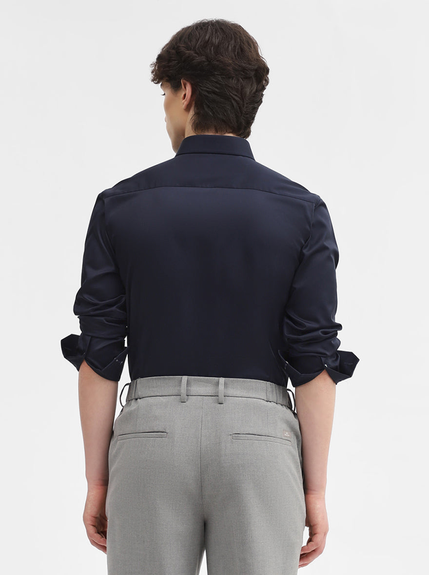 Navy Blue Solid Slim Fit Formal Shirt | JadeBlue Super Luxe