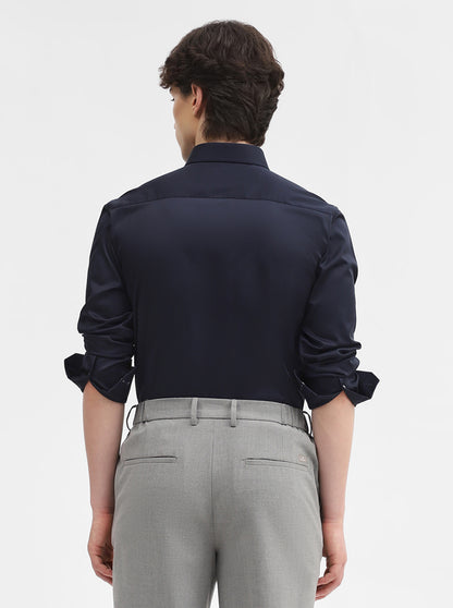 Navy Blue Solid Slim Fit Formal Shirt | JadeBlue Super Luxe