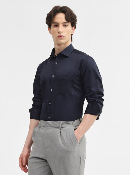 Navy Blue Solid Slim Fit Formal Shirt | JadeBlue Super Luxe