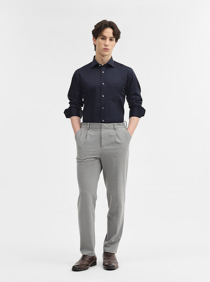 Navy Blue Solid Slim Fit Formal Shirt | JadeBlue Super Luxe