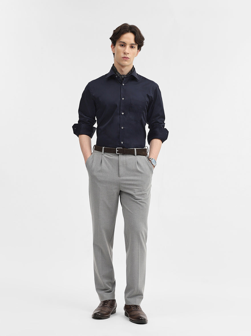 Navy Blue Solid Slim Fit Formal Shirt | JadeBlue Super Luxe