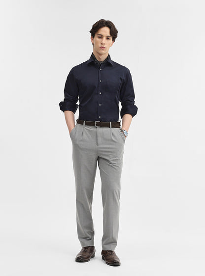 Navy Blue Solid Slim Fit Formal Shirt | JadeBlue Super Luxe