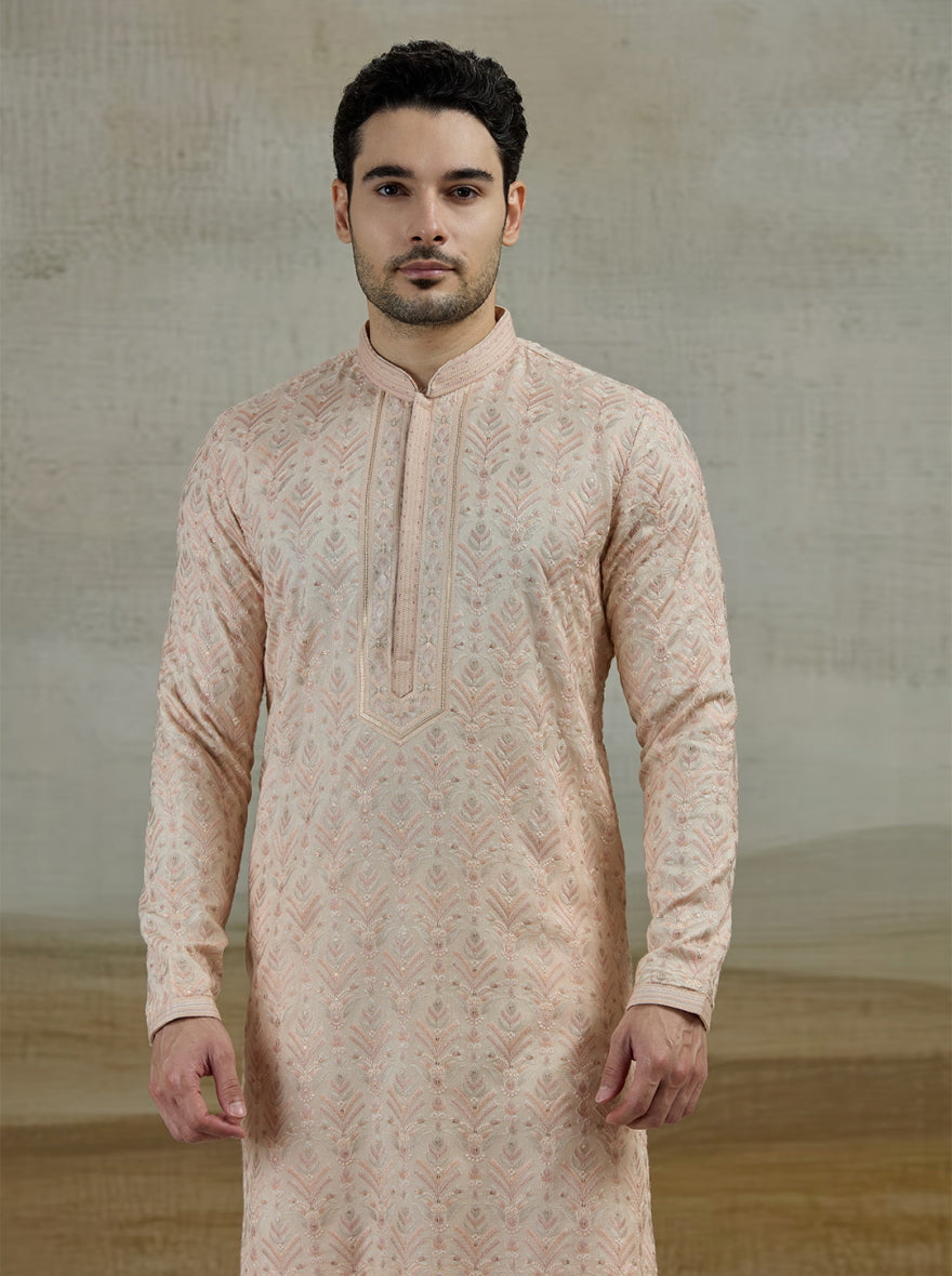 Peach Embroidered Kurta Pajama | TULA