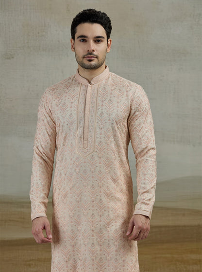 Peach Embroidered Kurta Pajama | TULA