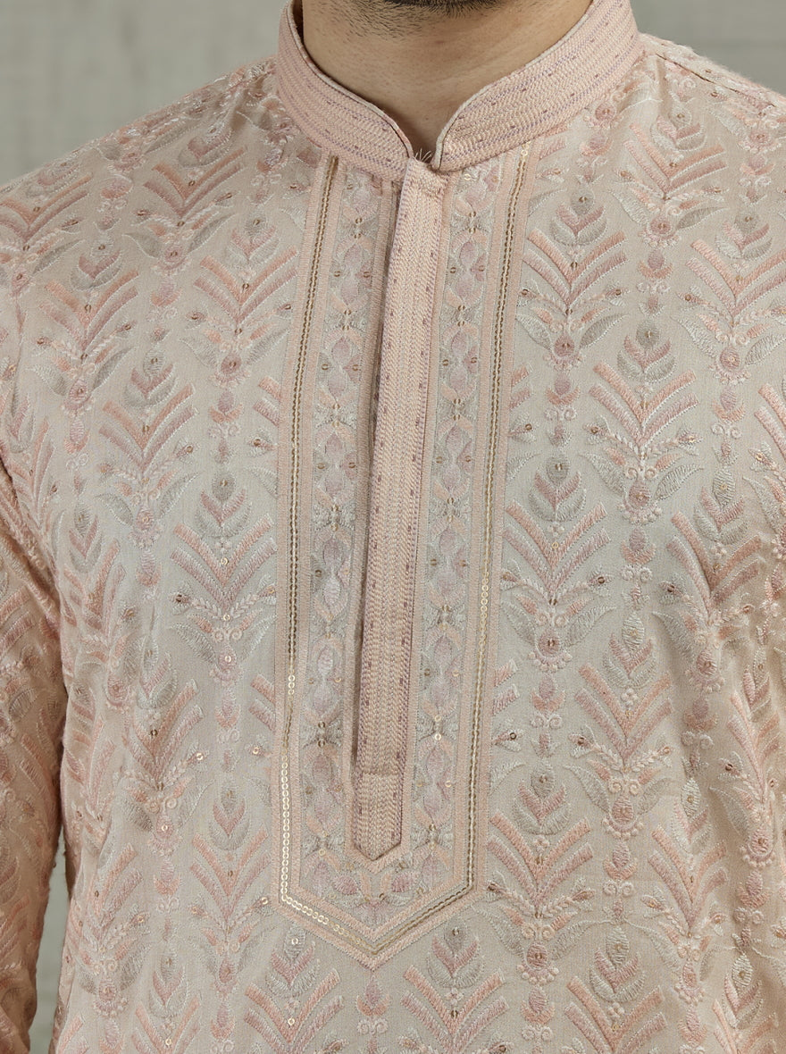 Peach Embroidered Kurta Pajama | TULA