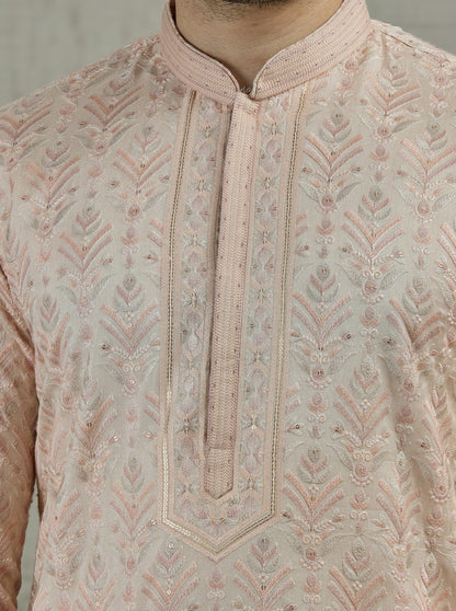 Peach Embroidered Kurta Pajama | TULA