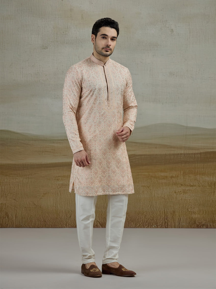 Peach Embroidered Kurta Pajama | TULA