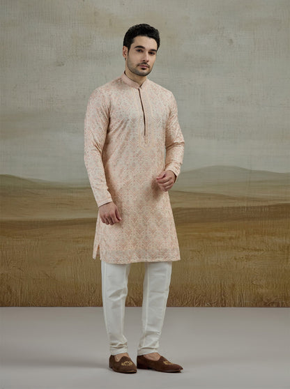 Peach Embroidered Kurta Pajama | TULA