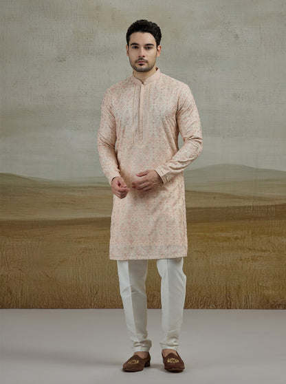Peach Embroidered Kurta Pajama | TULA