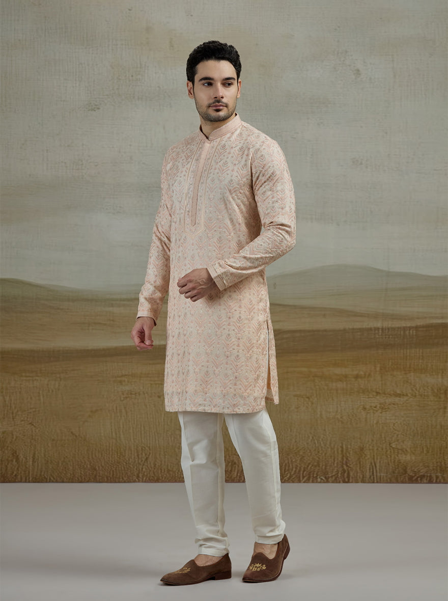 Peach Embroidered Kurta Pajama | TULA