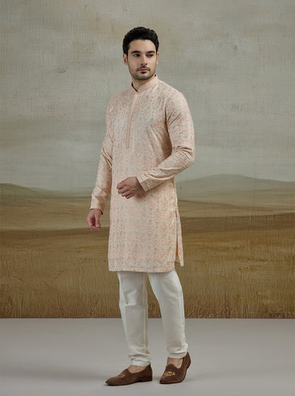 Peach Embroidered Kurta Pajama | TULA